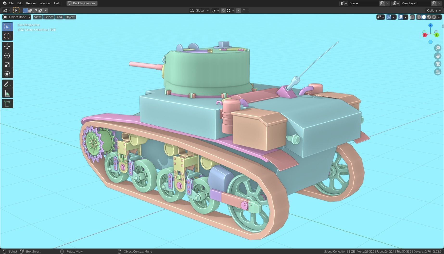 M3 Stuart Tank Base Mesh Low-poly 3D model_15