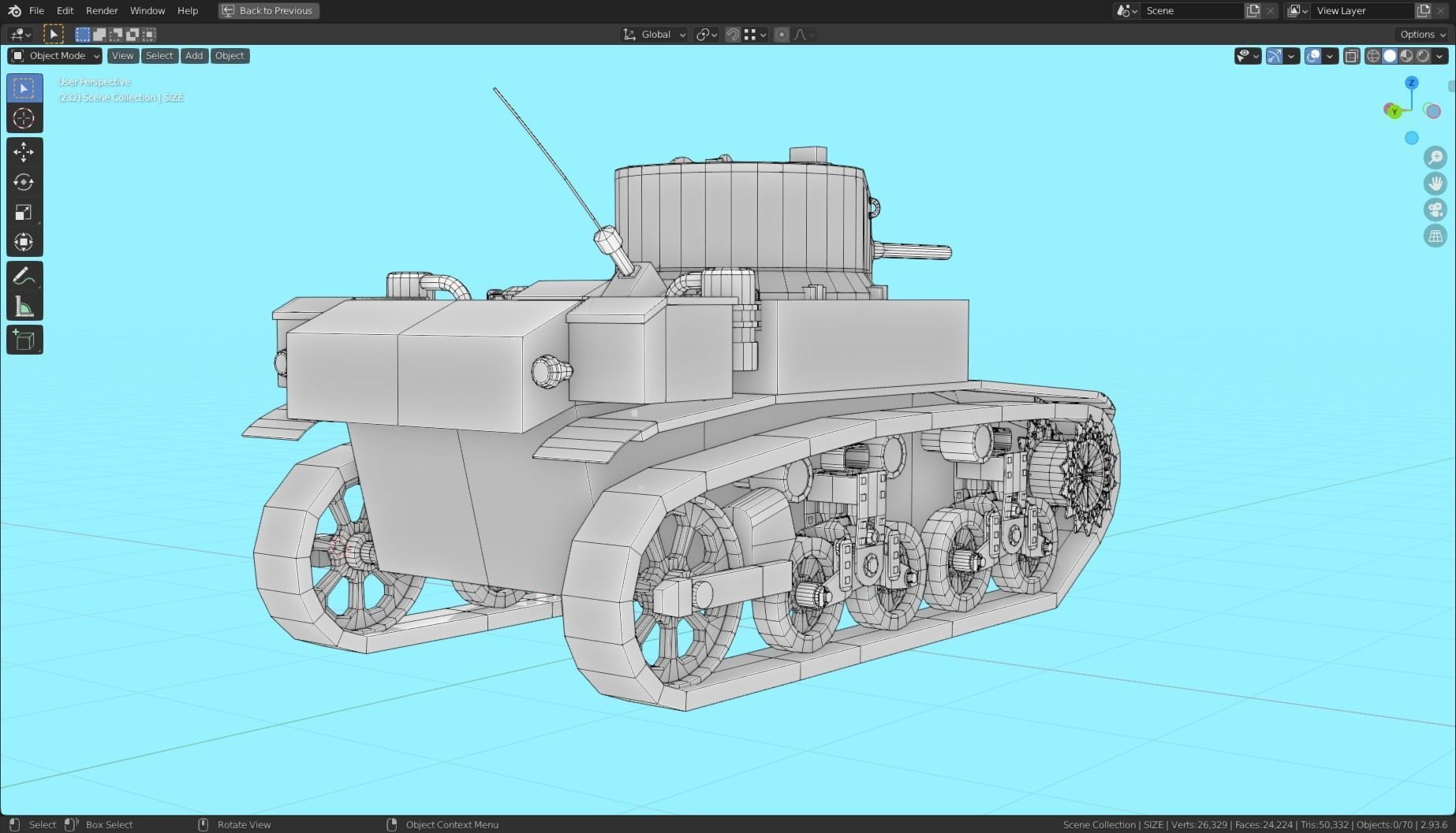 M3 Stuart Tank Base Mesh Low-poly 3D model_9