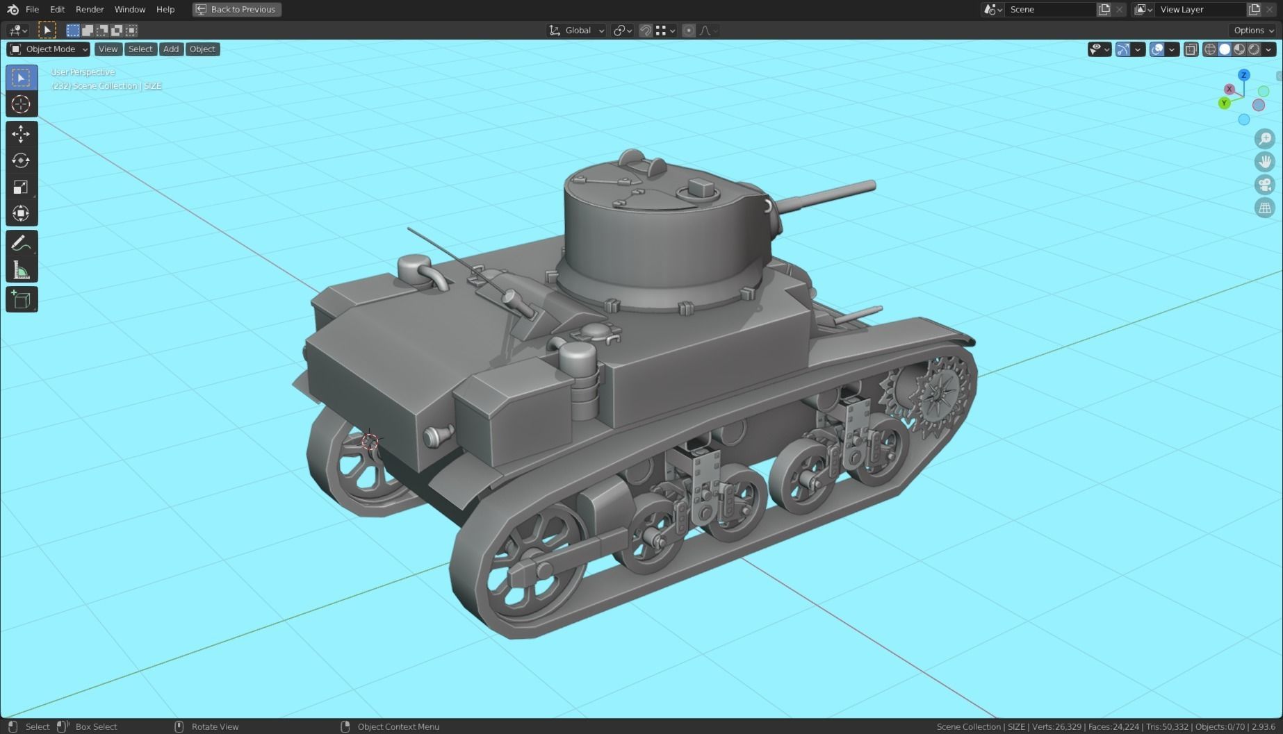 M3 Stuart Tank Base Mesh Low-poly 3D model_4