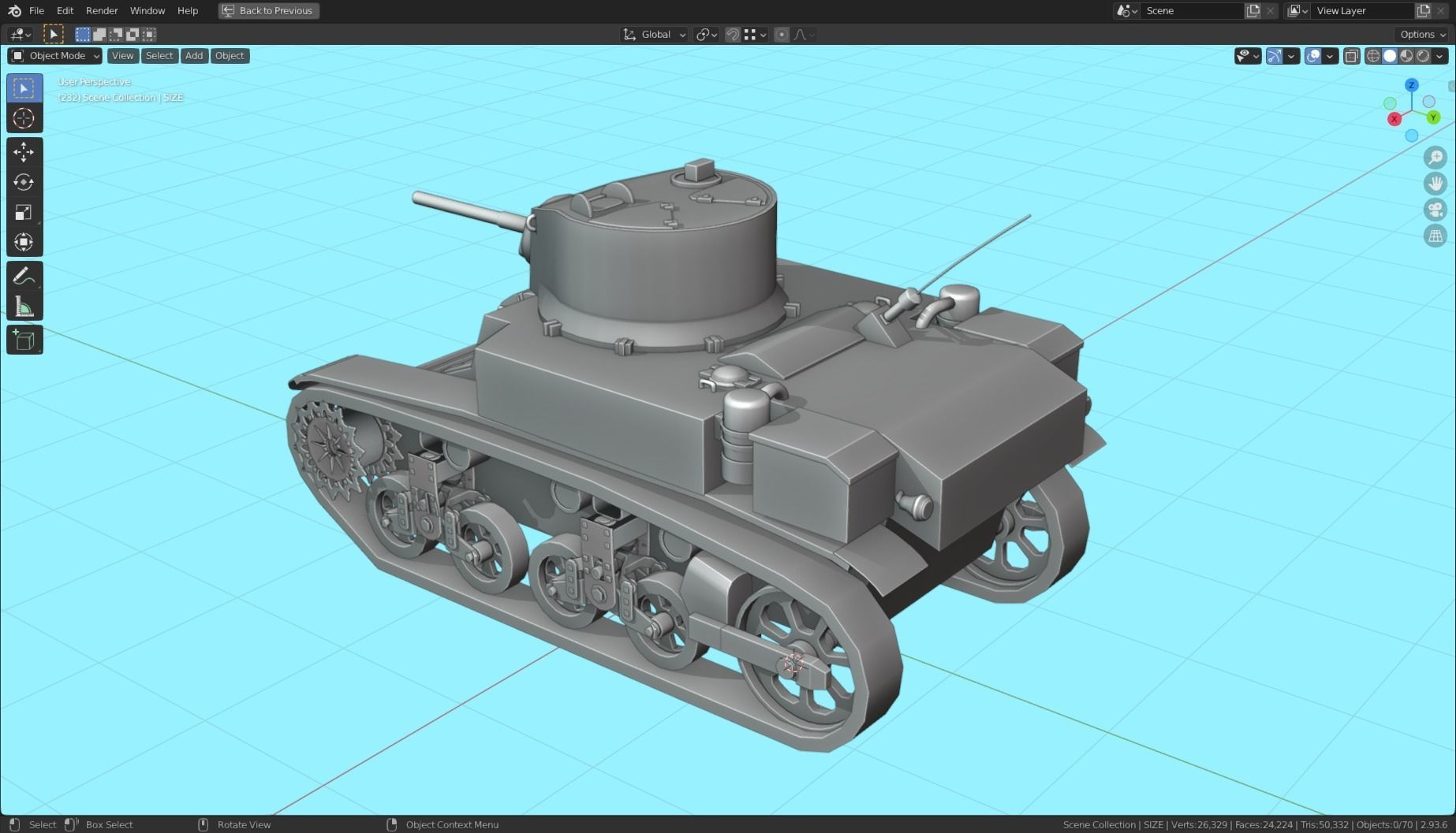 M3 Stuart Tank Base Mesh Low-poly 3D model_3