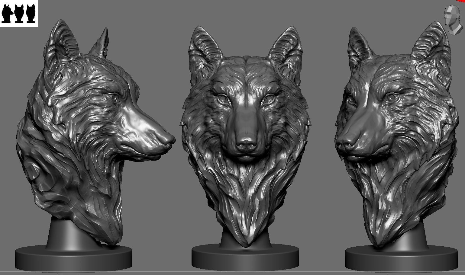 Wolf Bust 3D print model_3