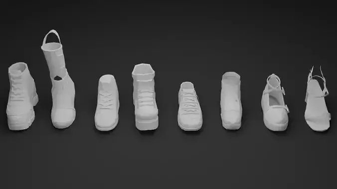 Shoes low poly in row