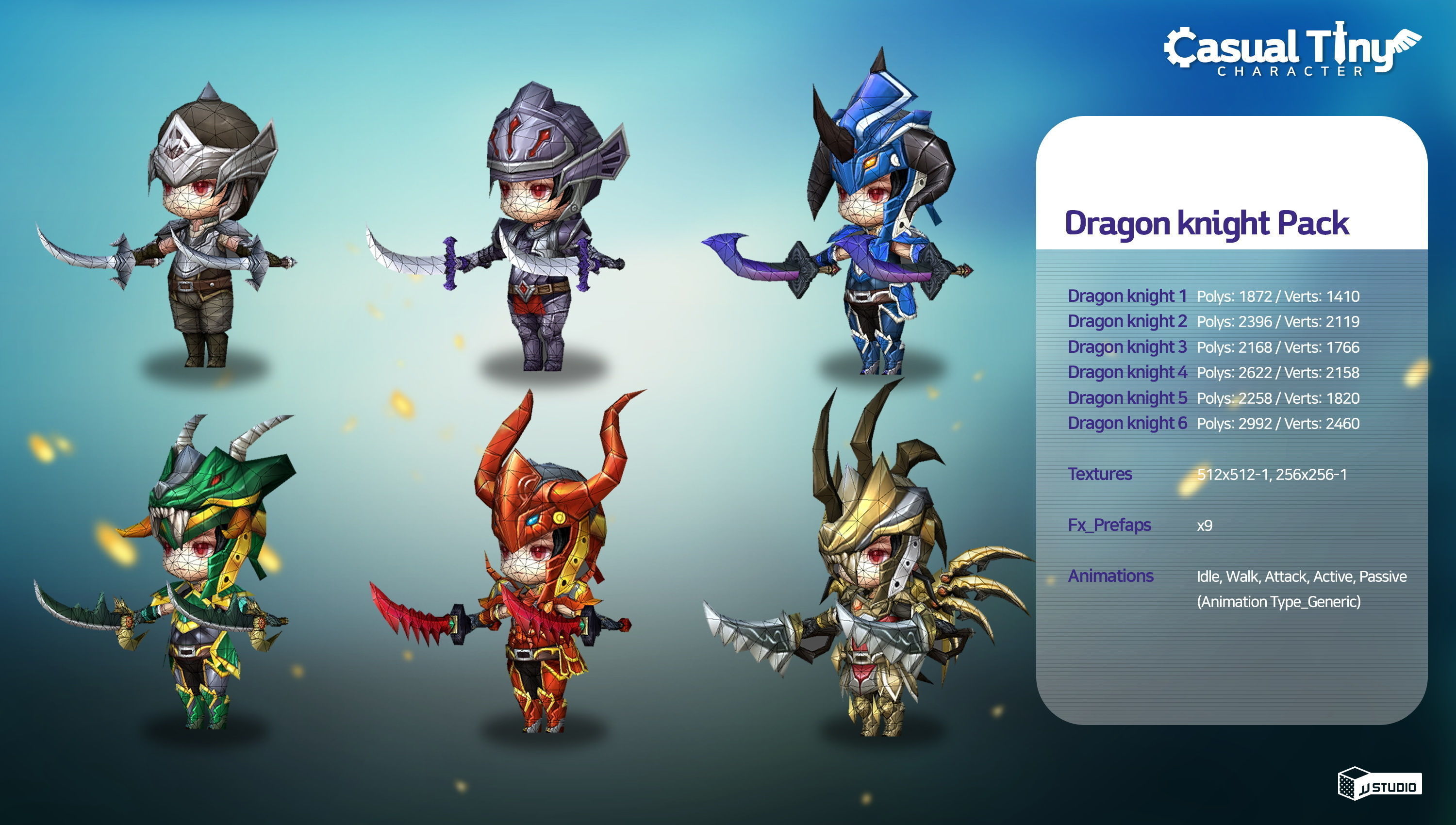 Casual Tiny Character - Dragon Knight Pack Low-poly 3D model_1