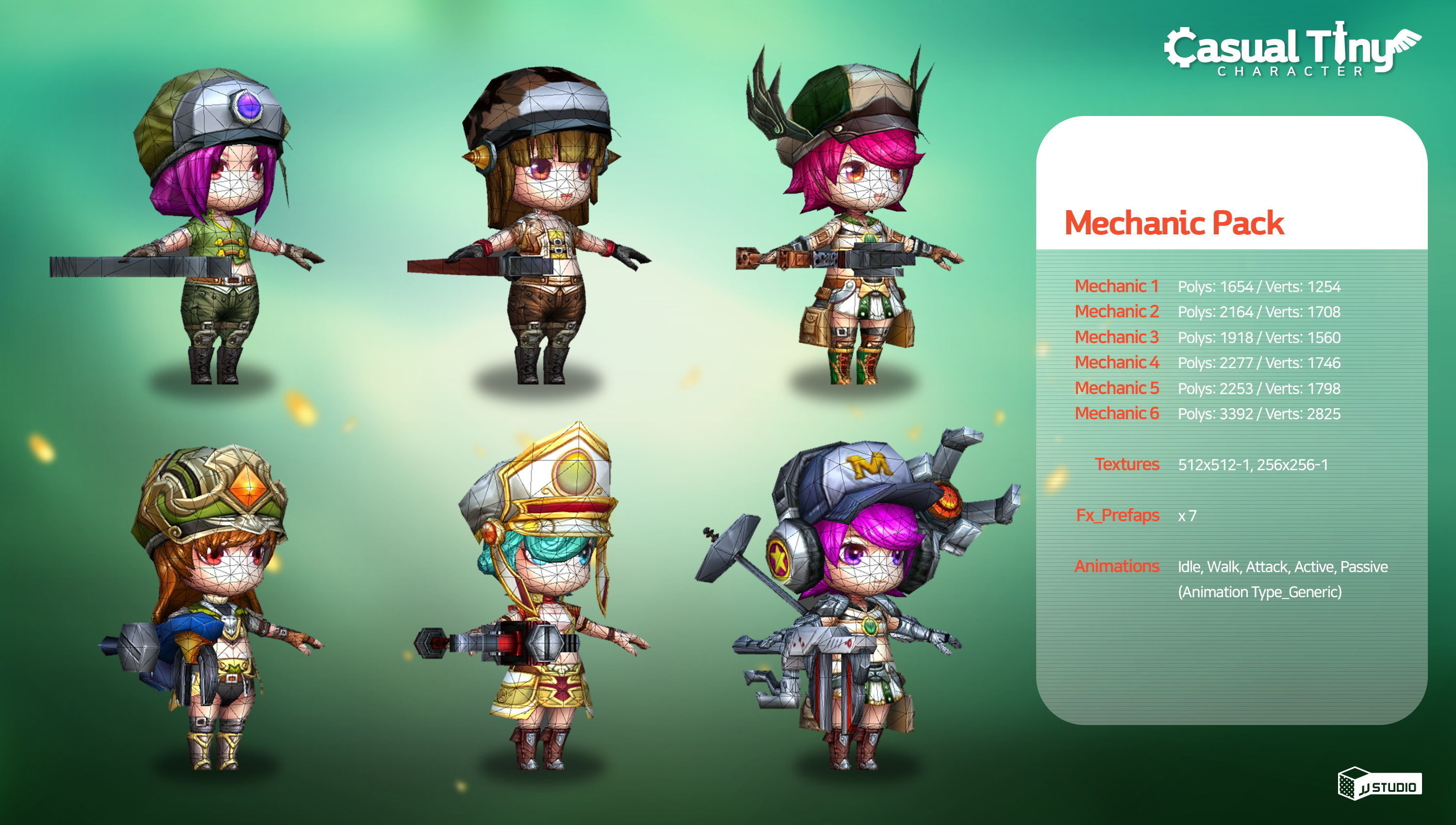 Casual Tiny Character - Mechanic Pack Low-poly 3D model_1