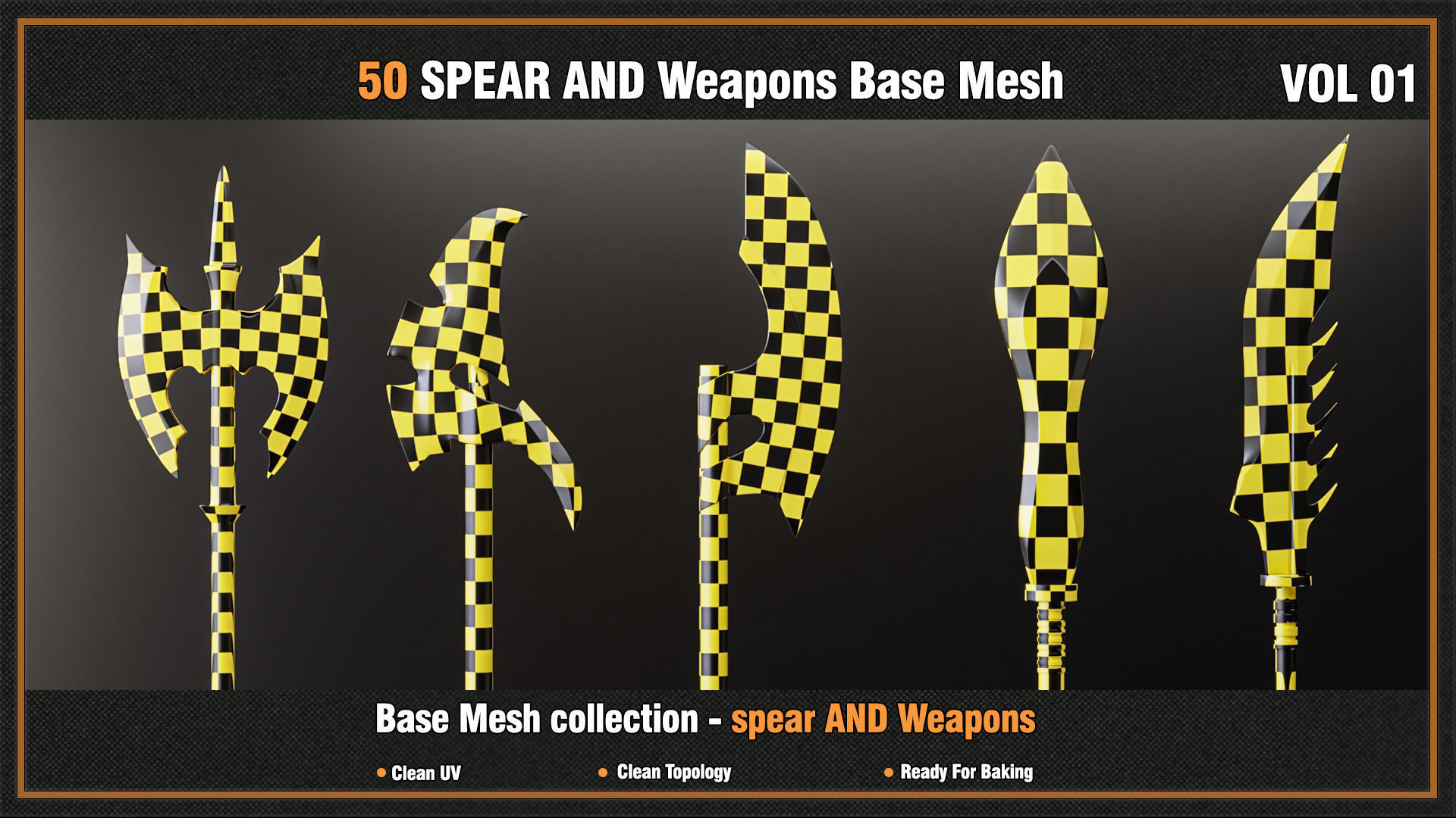 50 SPEAR AND Weapons Base Mesh - VOL 01- Game Ready Low-poly 3D model_1