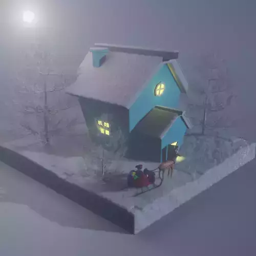 Low Poly Winter Snow House And Santa Claus