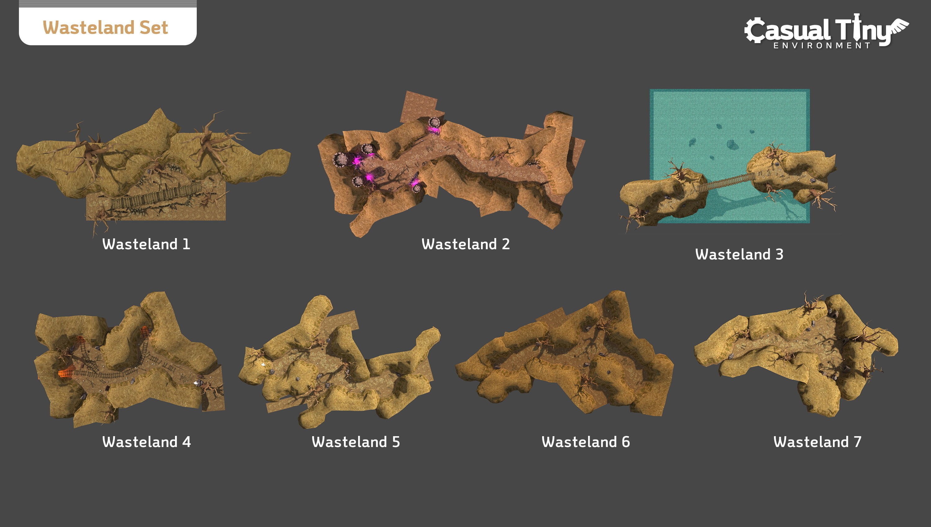 Casual Tiny Environment - Wasteland Set Low-poly 3D model_1