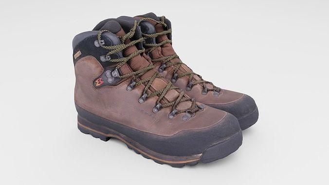 Pair of trekking hiking boots shoes outdoor footwear 3D model
