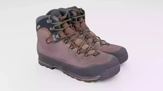 Pair of trekking hiking boots shoes outdoor footwear 3D model