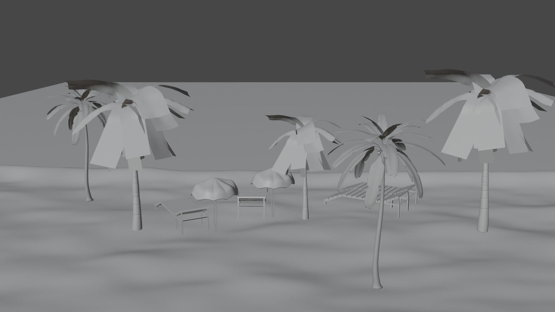 Beach with palm trees and chairs 3D model_5