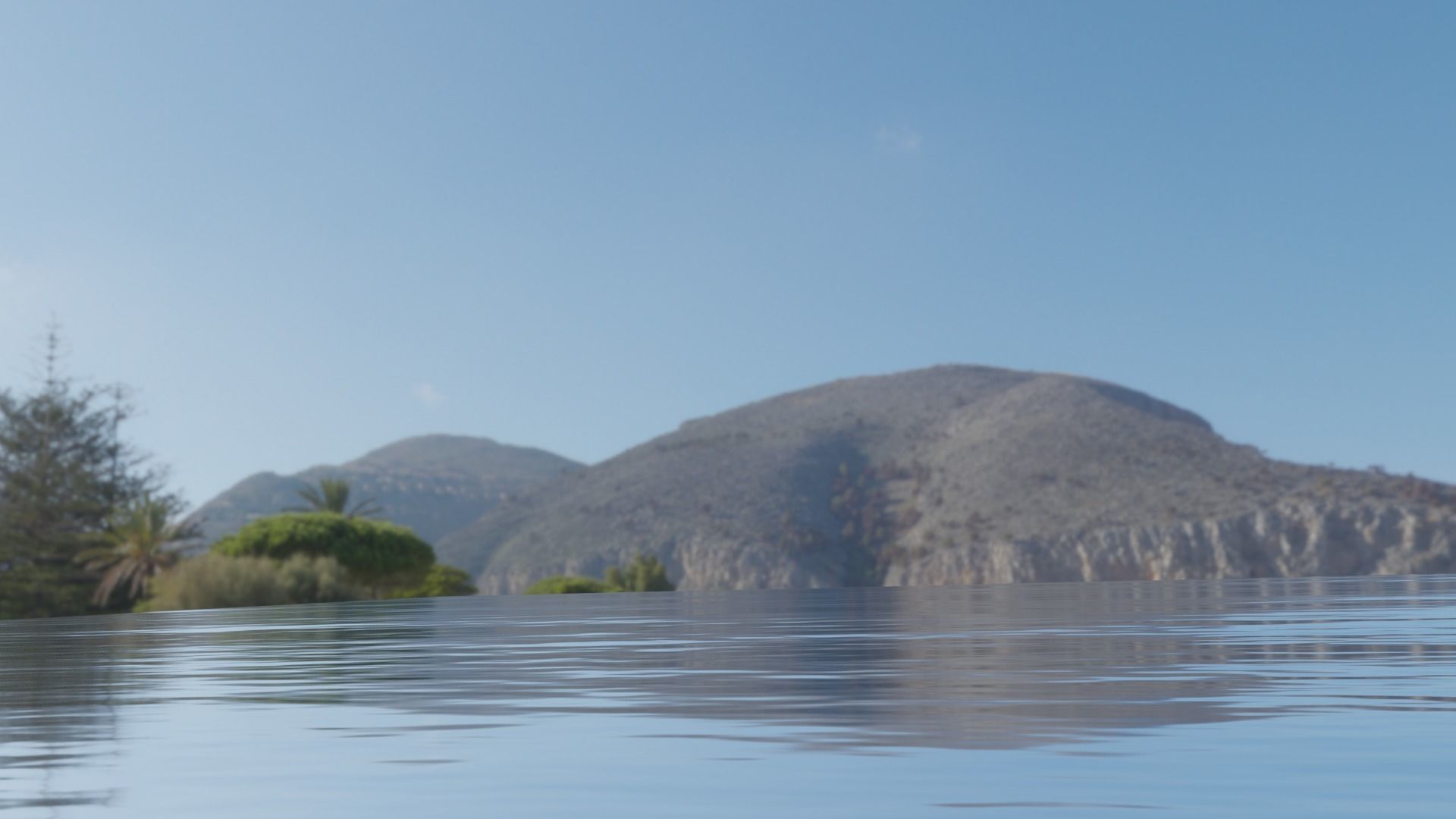 Beach with palm trees and chairs 3D model_4