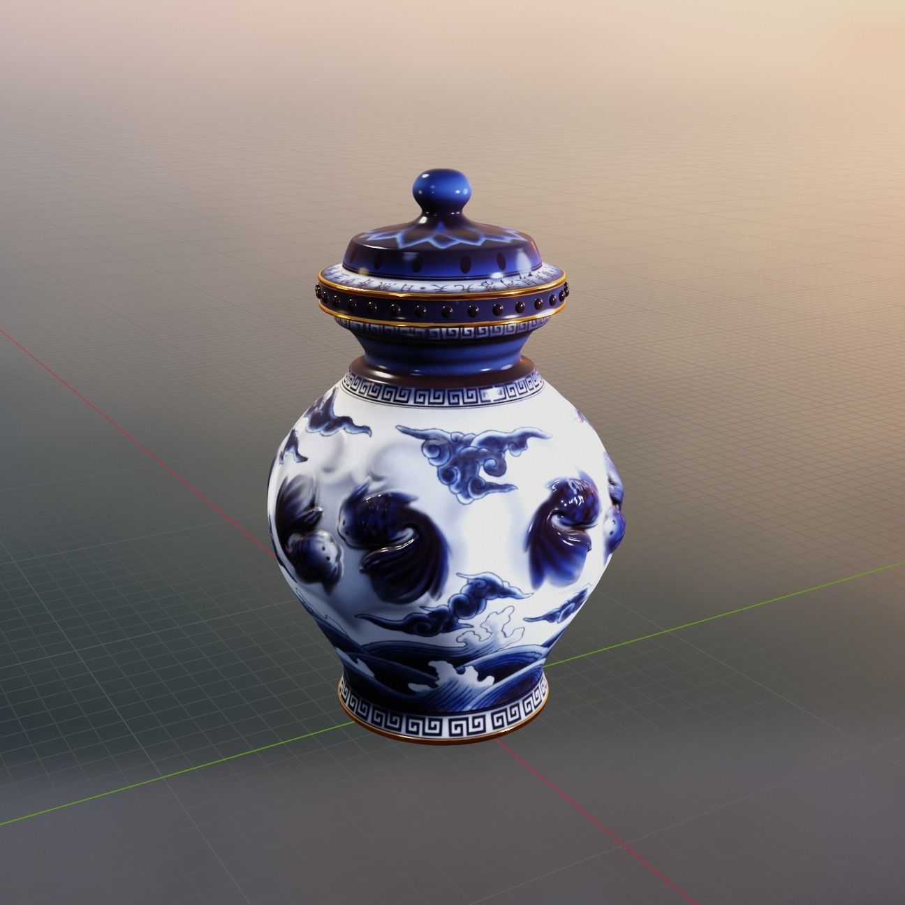 Stylised Chinese Vase Low-poly 3D model_9