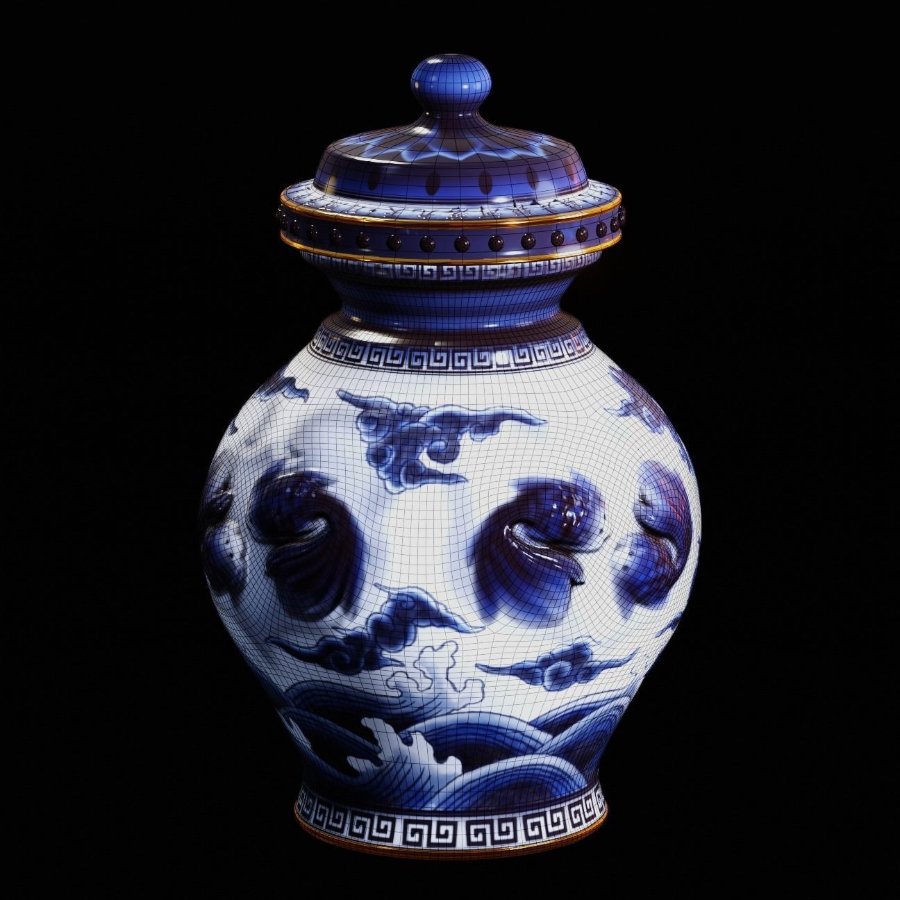Stylised Chinese Vase Low-poly 3D model_13