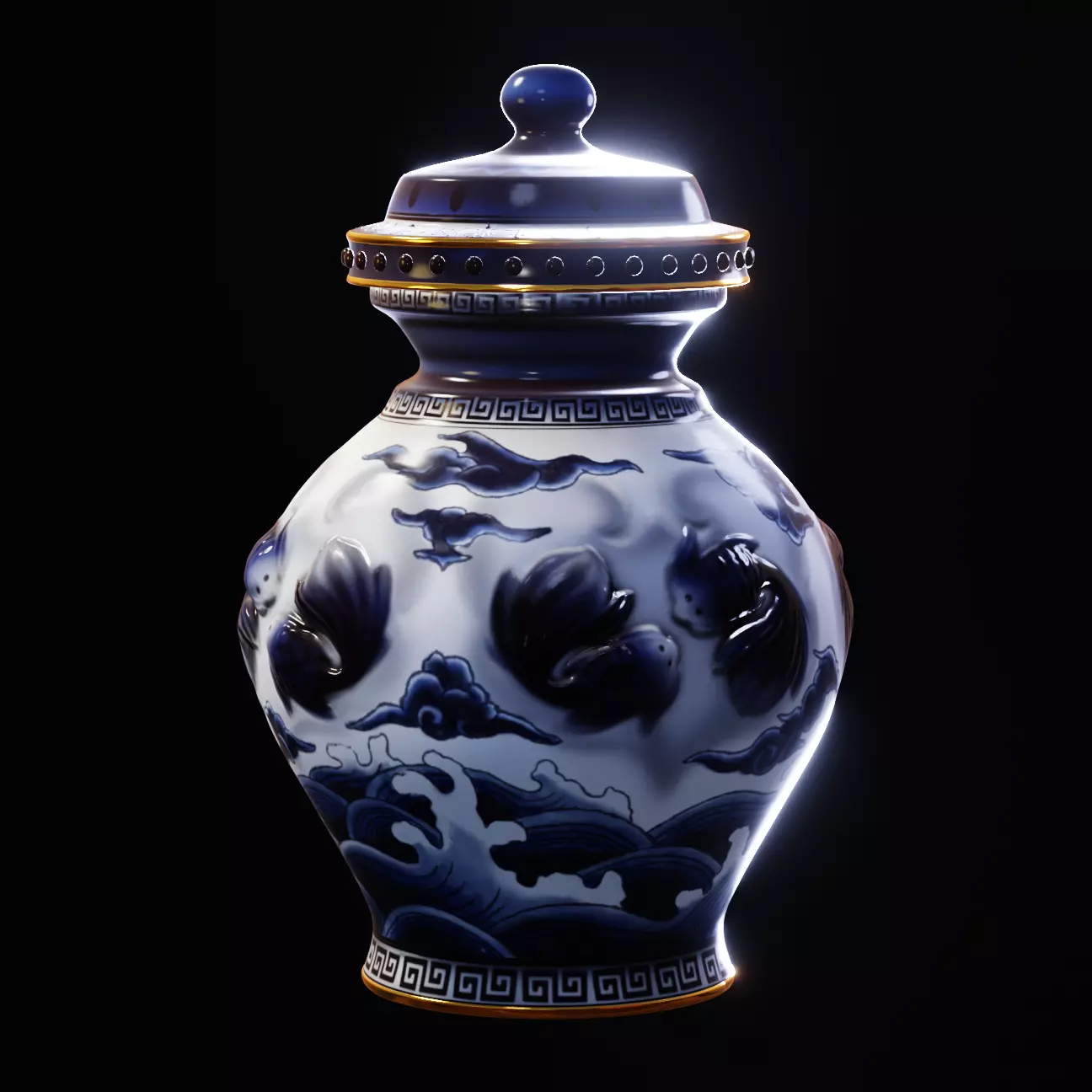 Stylised Chinese Vase Low-poly 3D model_0