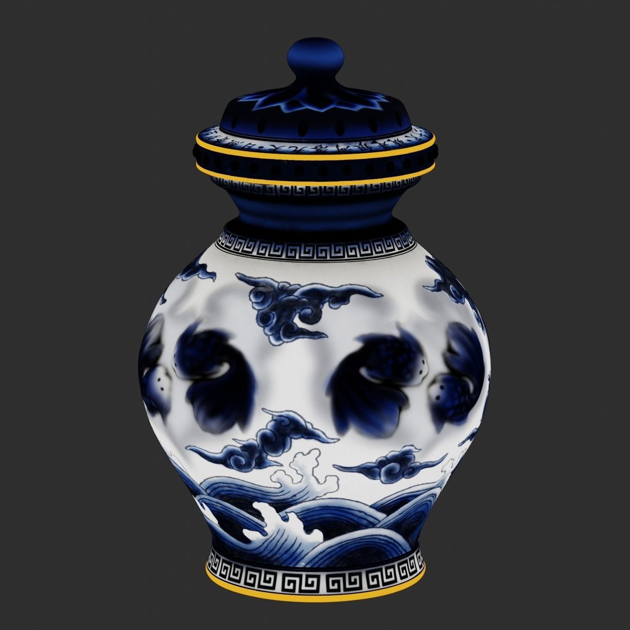 Stylised Chinese Vase Low-poly 3D model_10
