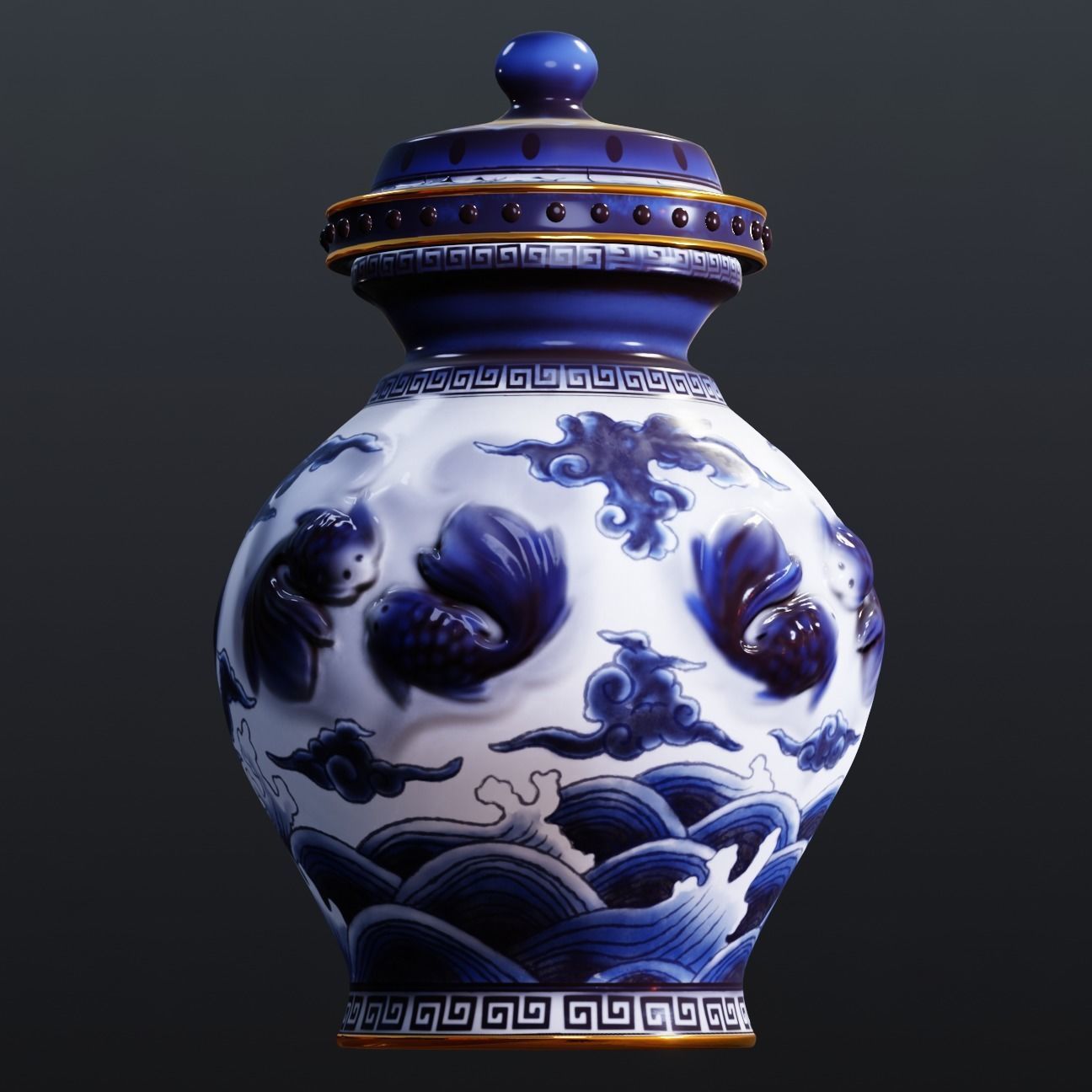 Stylised Chinese Vase Low-poly 3D model_5