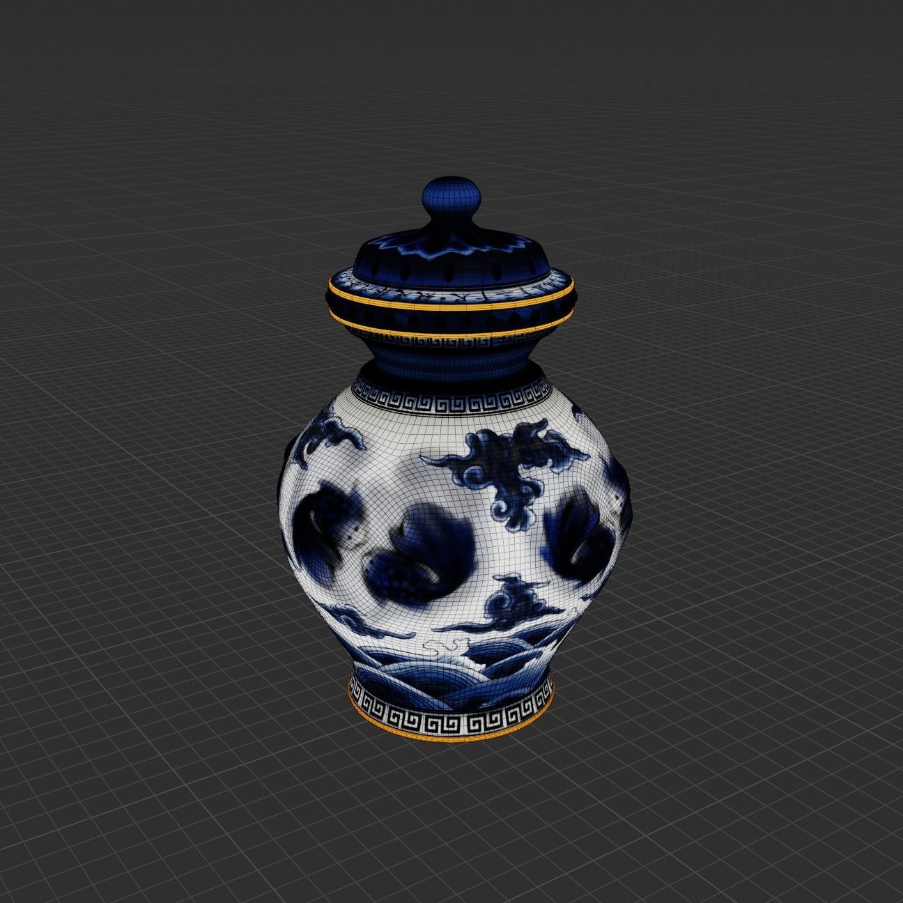 Stylised Chinese Vase Low-poly 3D model_15