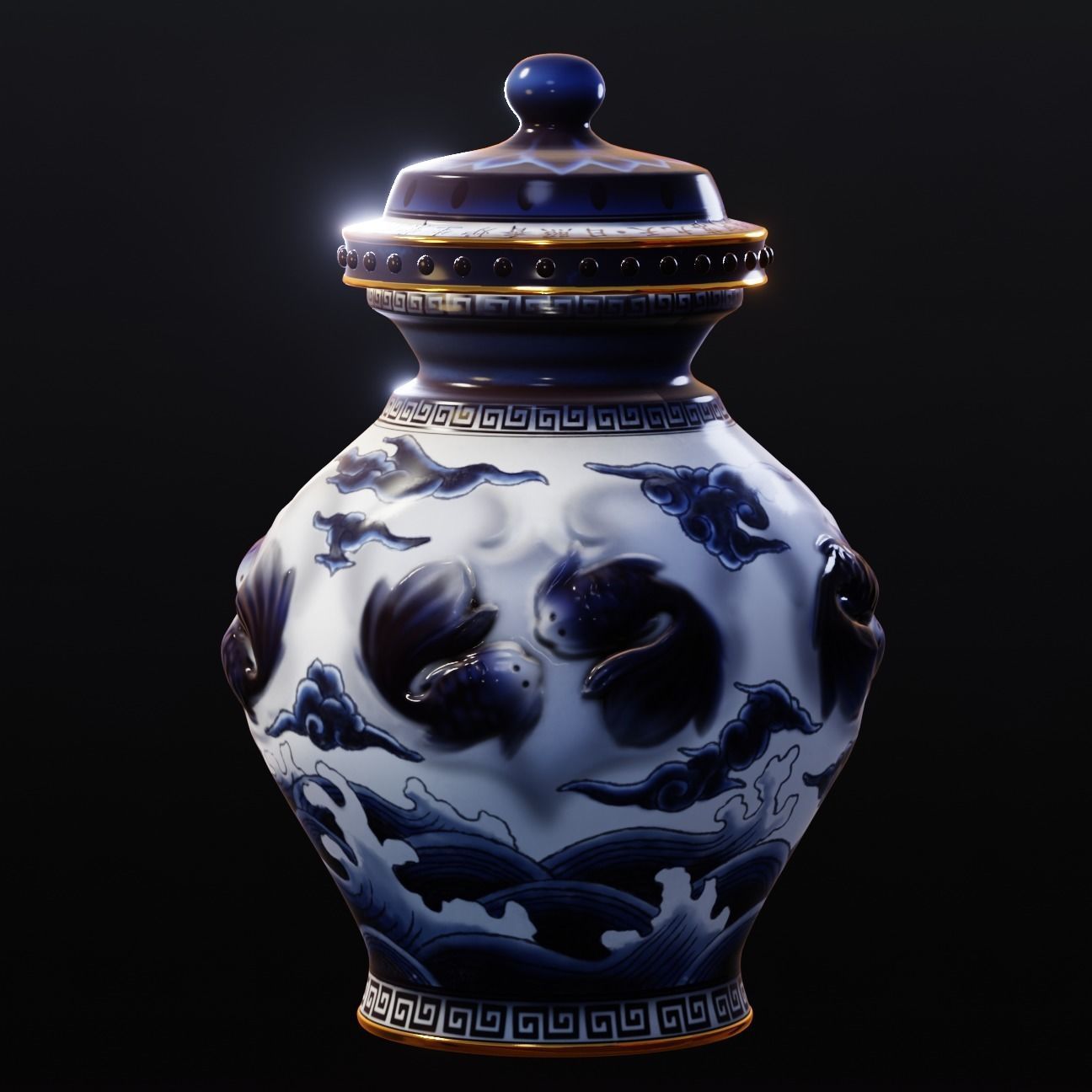 Stylised Chinese Vase Low-poly 3D model_3