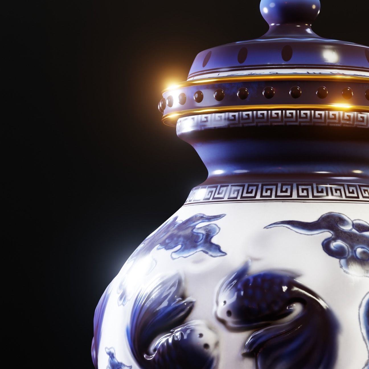 Stylised Chinese Vase Low-poly 3D model_8