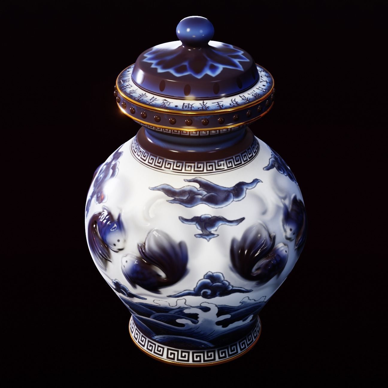 Stylised Chinese Vase Low-poly 3D model_4