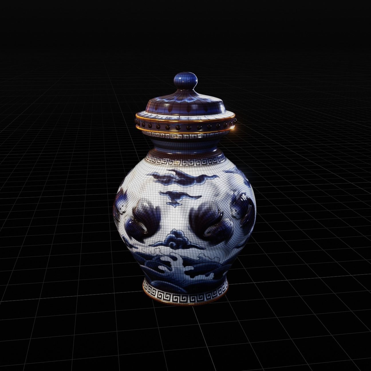 Stylised Chinese Vase Low-poly 3D model_20
