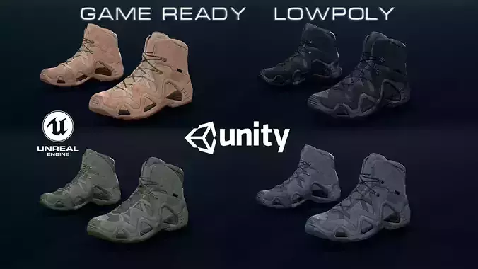 Tactical boots Low-poly 3D model