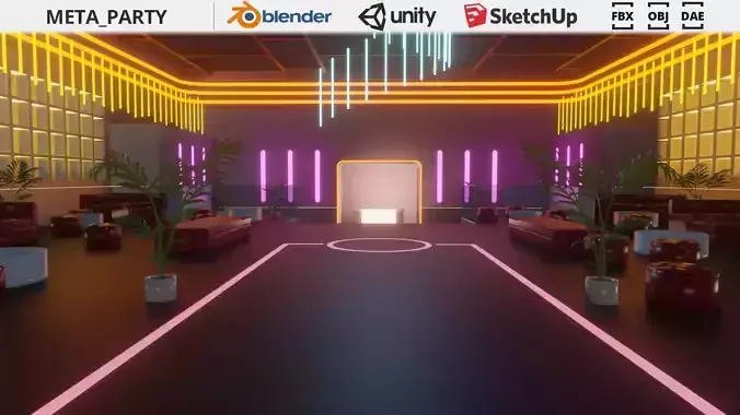 Metaverse Party Room Low-poly 3D model