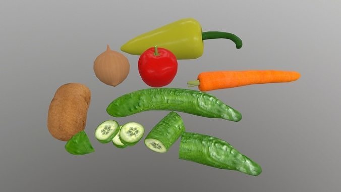 Vegetables fruits and Low-poly 3D model