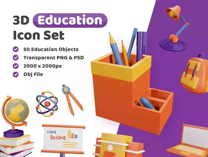 Education Icon Pack 3D Model Low-poly 3D model