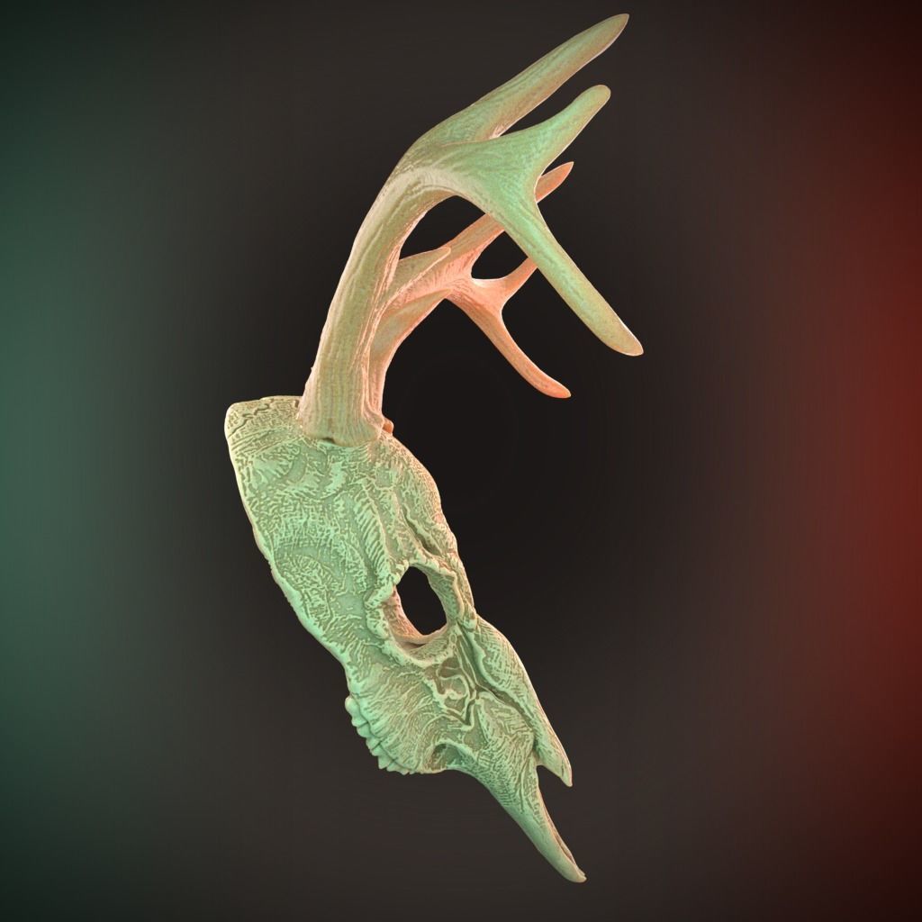 2 Horns Deer Skull Mask Cosplay 3D Stl Files Printing Halloween 3D print model_3