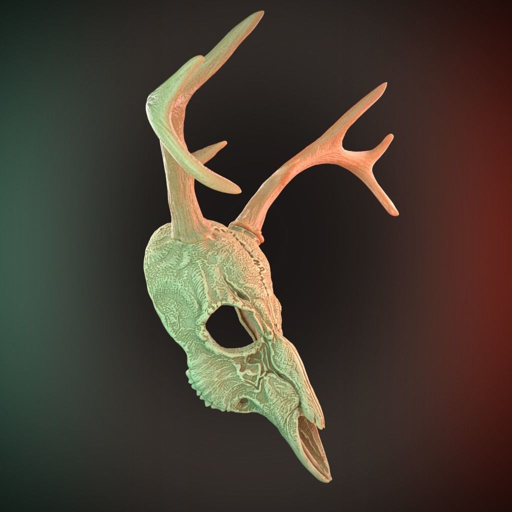 2 Horns Deer Skull Mask Cosplay 3D Stl Files Printing Halloween 3D print model_8