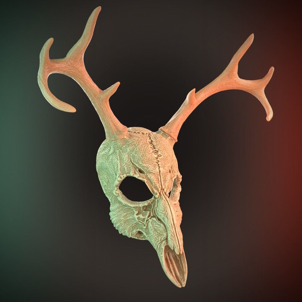 2 Horns Deer Skull Mask Cosplay 3D Stl Files Printing Halloween 3D print model_2