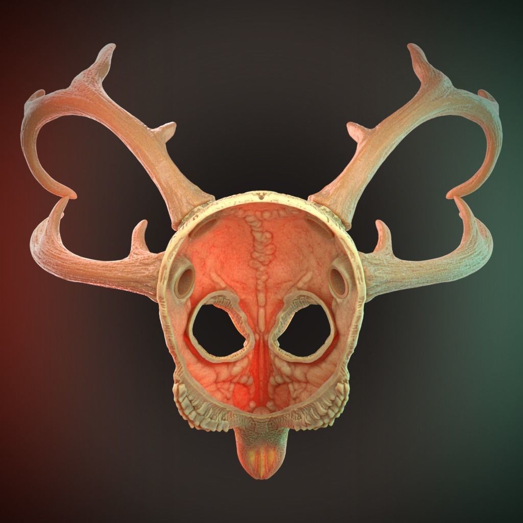 4 Horns Deer Skull Wendigo Mask Cosplay 3D Stl Files Printing 3D print model_8