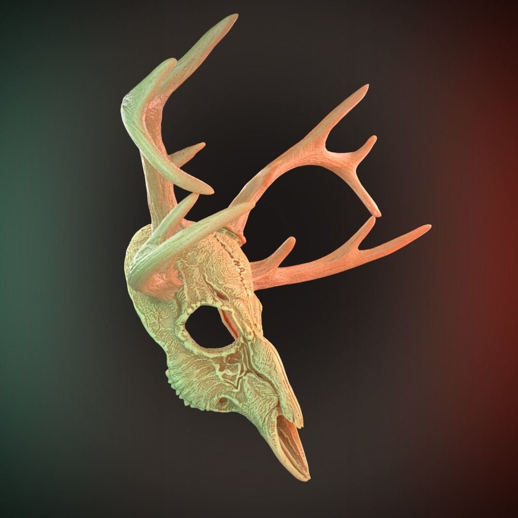 4 Horns Deer Skull Wendigo Mask Cosplay 3D Stl Files Printing 3D print model_3