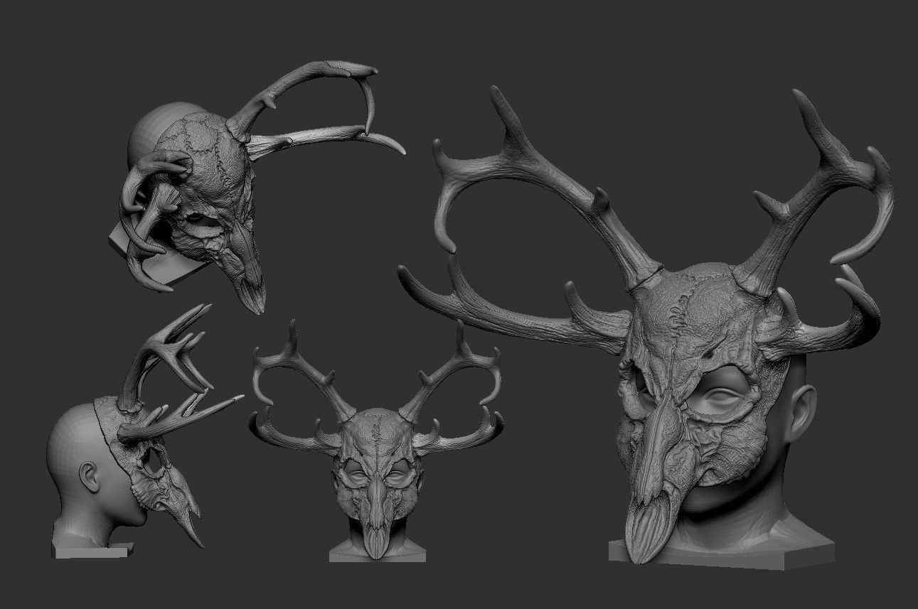 4 Horns Deer Skull Wendigo Mask Cosplay 3D Stl Files Printing 3D print model_1