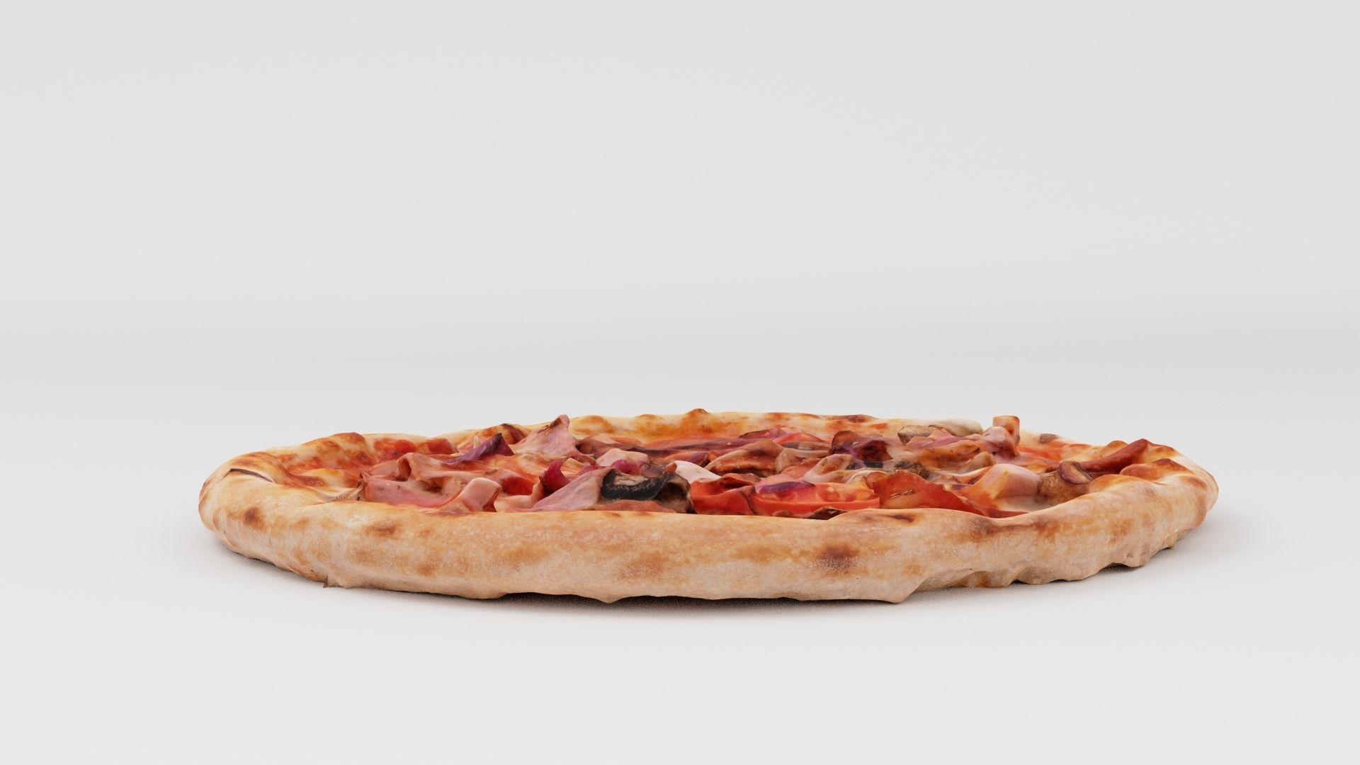 Pizza with tomatoes salamy and meat 3D model_6