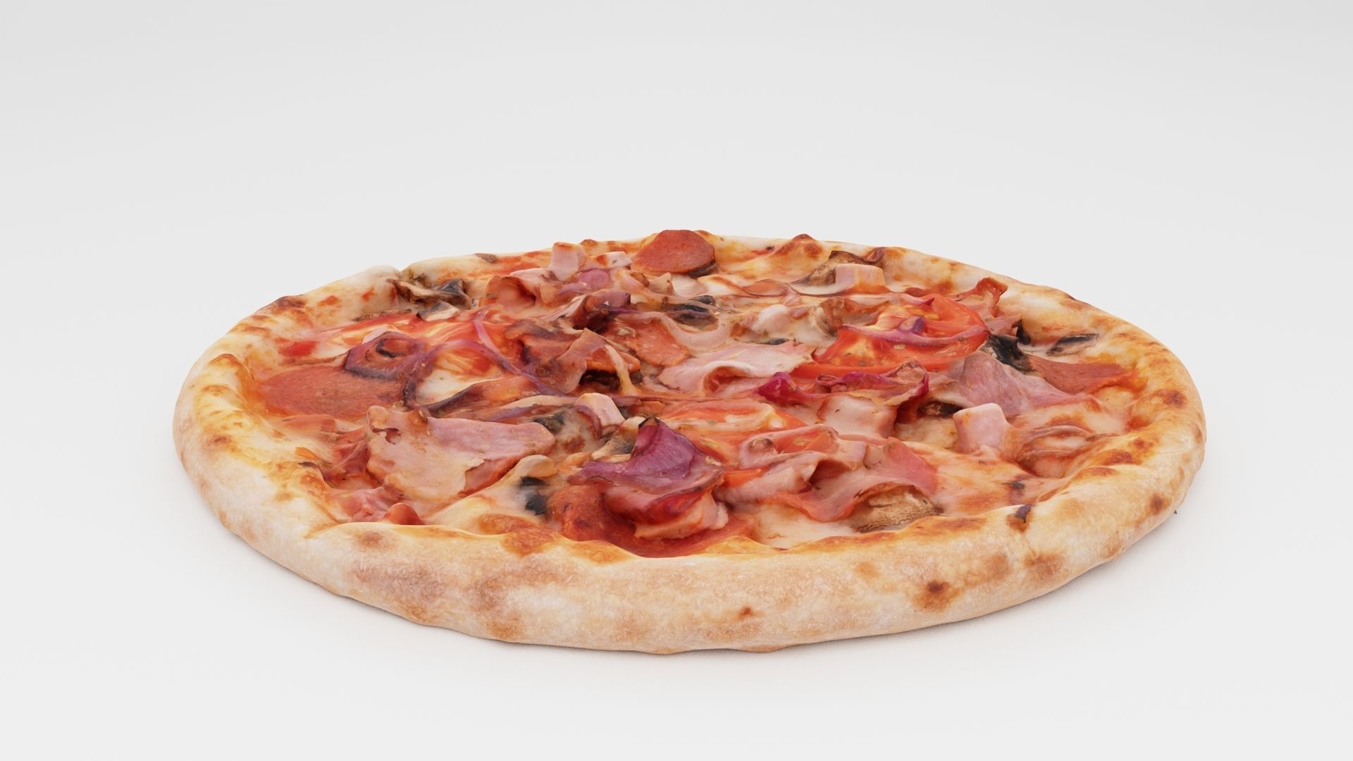 Pizza with tomatoes salamy and meat 3D model_5