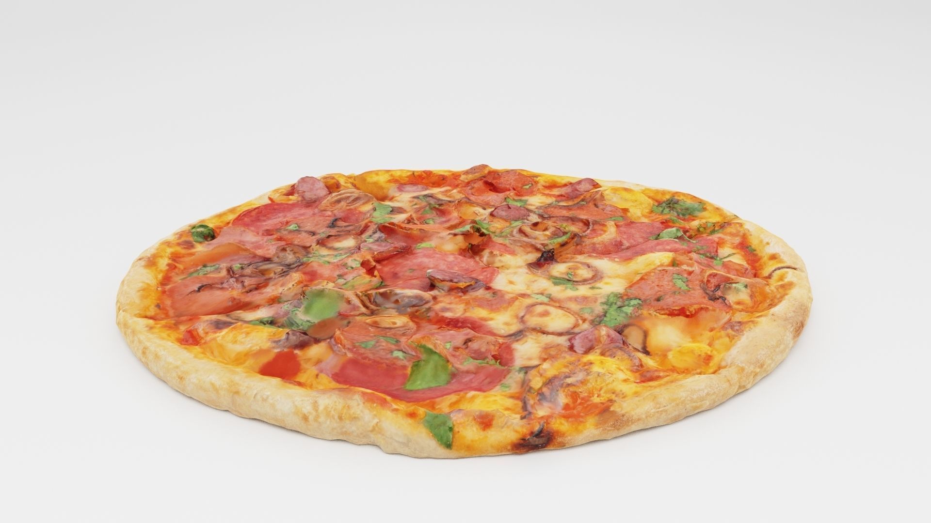Pizza with onions salamy and sausage 3D model_5