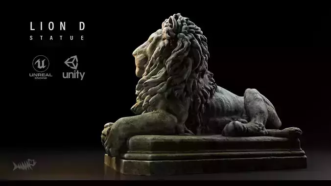 Lion Statue D PBR 4K