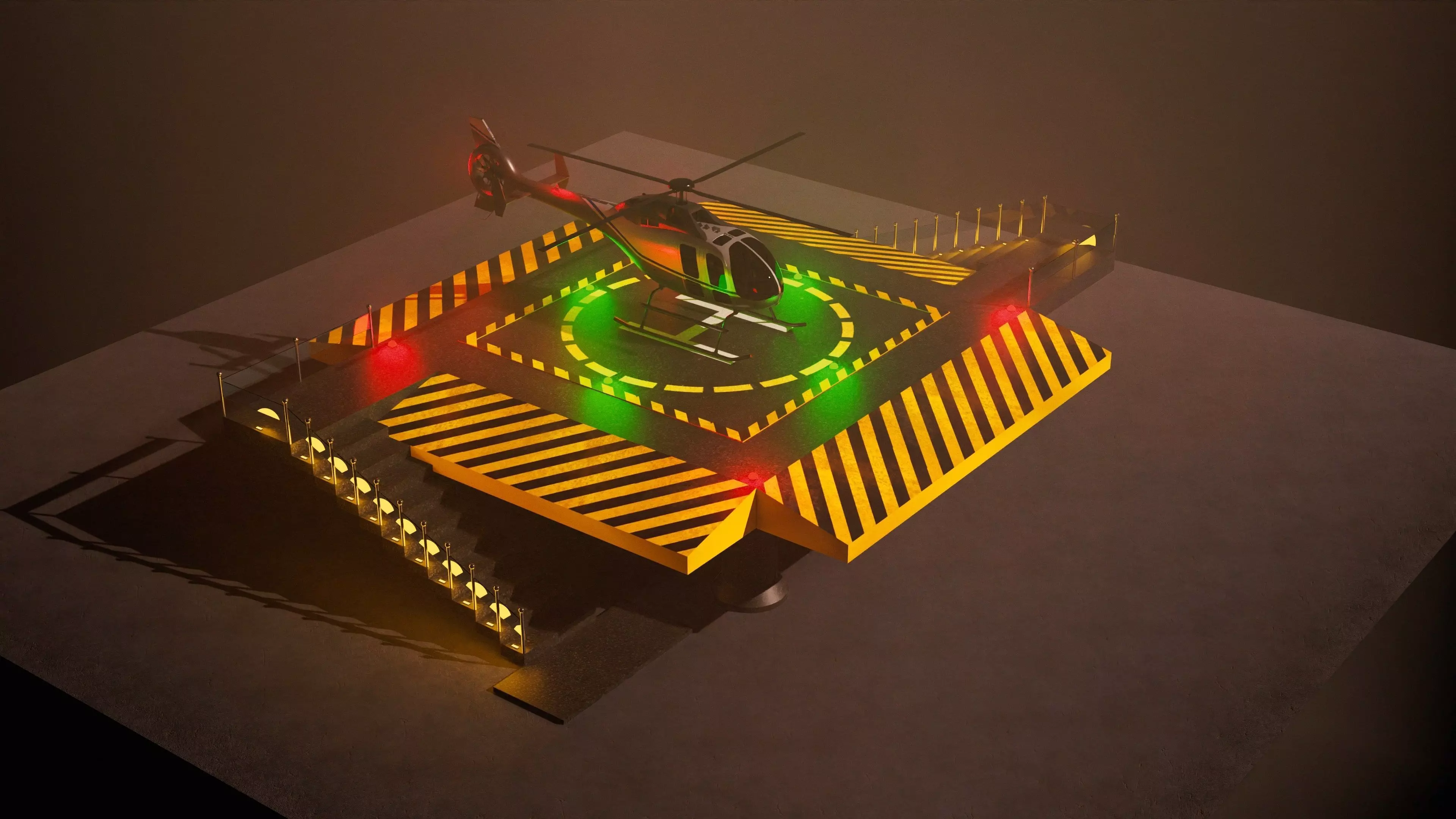 Helipad with Helicopter Low-poly 3D model