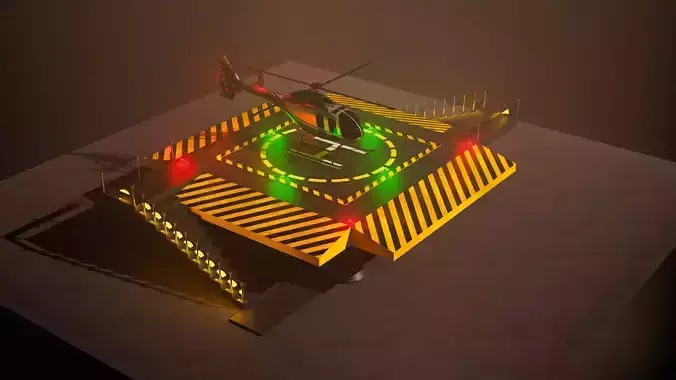 Helipad with Helicopter Low-poly 3D model