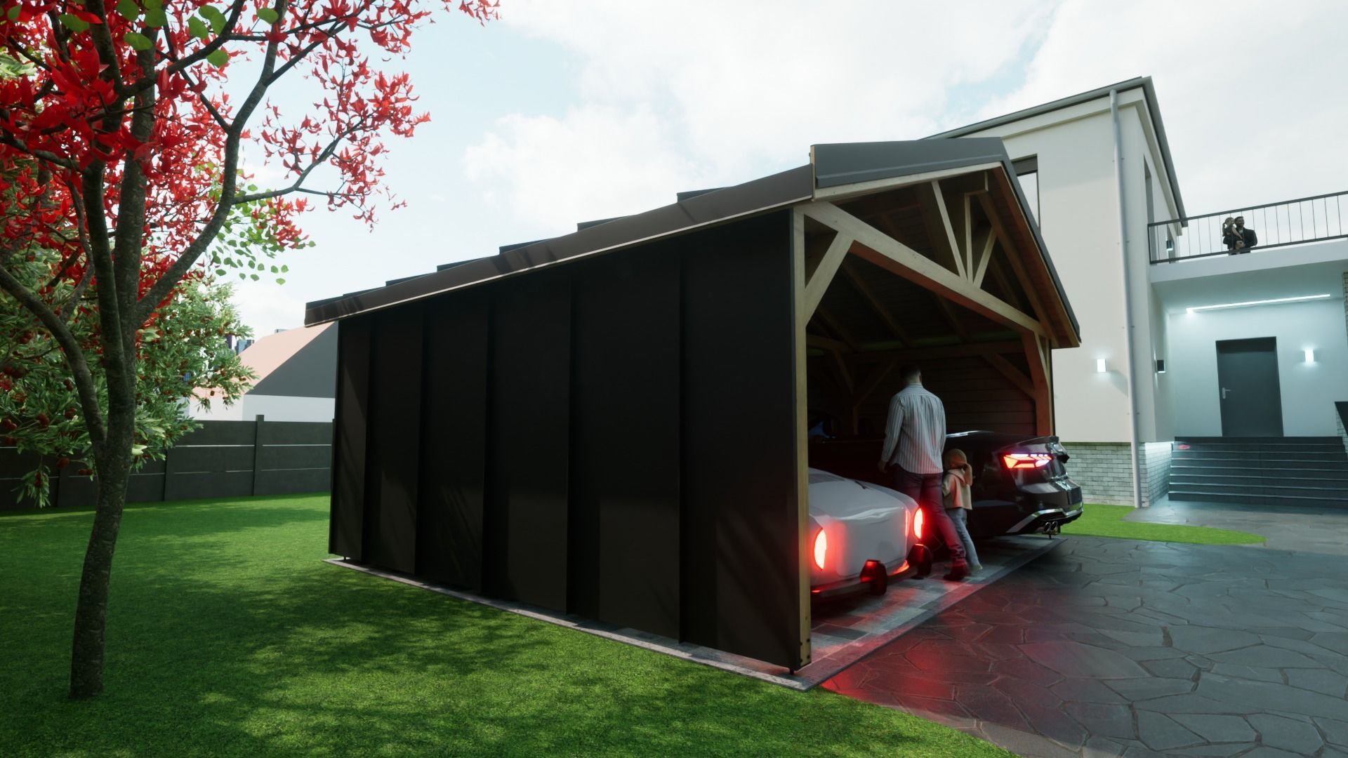 sheet metal wooden carpotr with walls 5x6 m for render and game 3D model_9