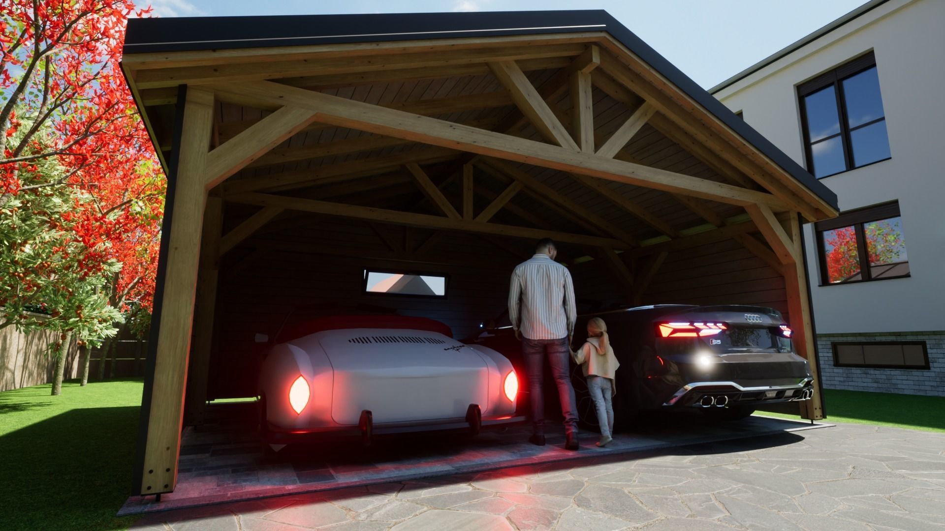 sheet metal wooden carpotr with walls 5x6 m for render and game 3D model_7