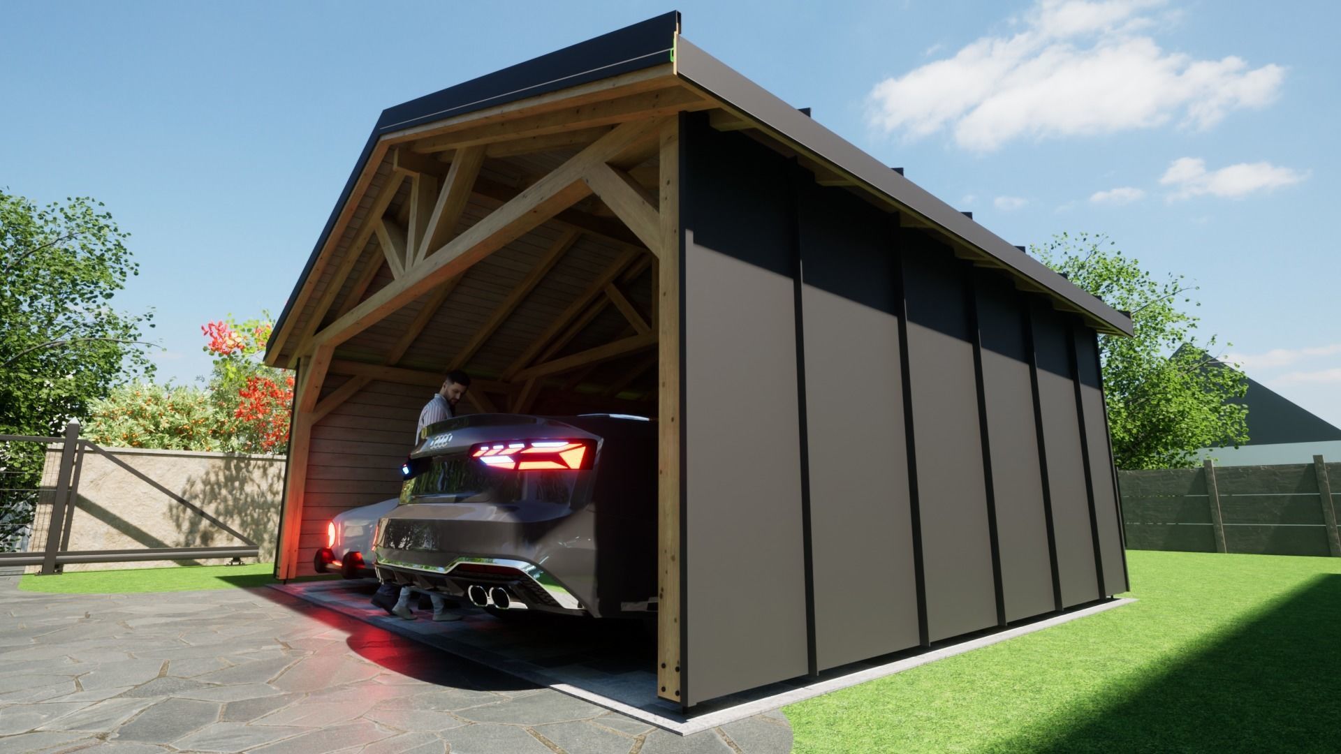 sheet metal wooden carpotr with walls 5x6 m for render and game 3D model_8