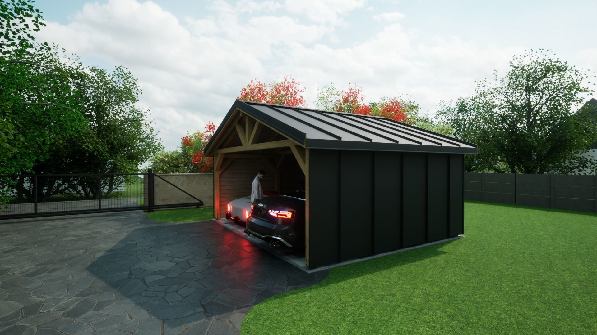 sheet metal wooden carpotr with walls 5x6 m for render and game 3D model_3