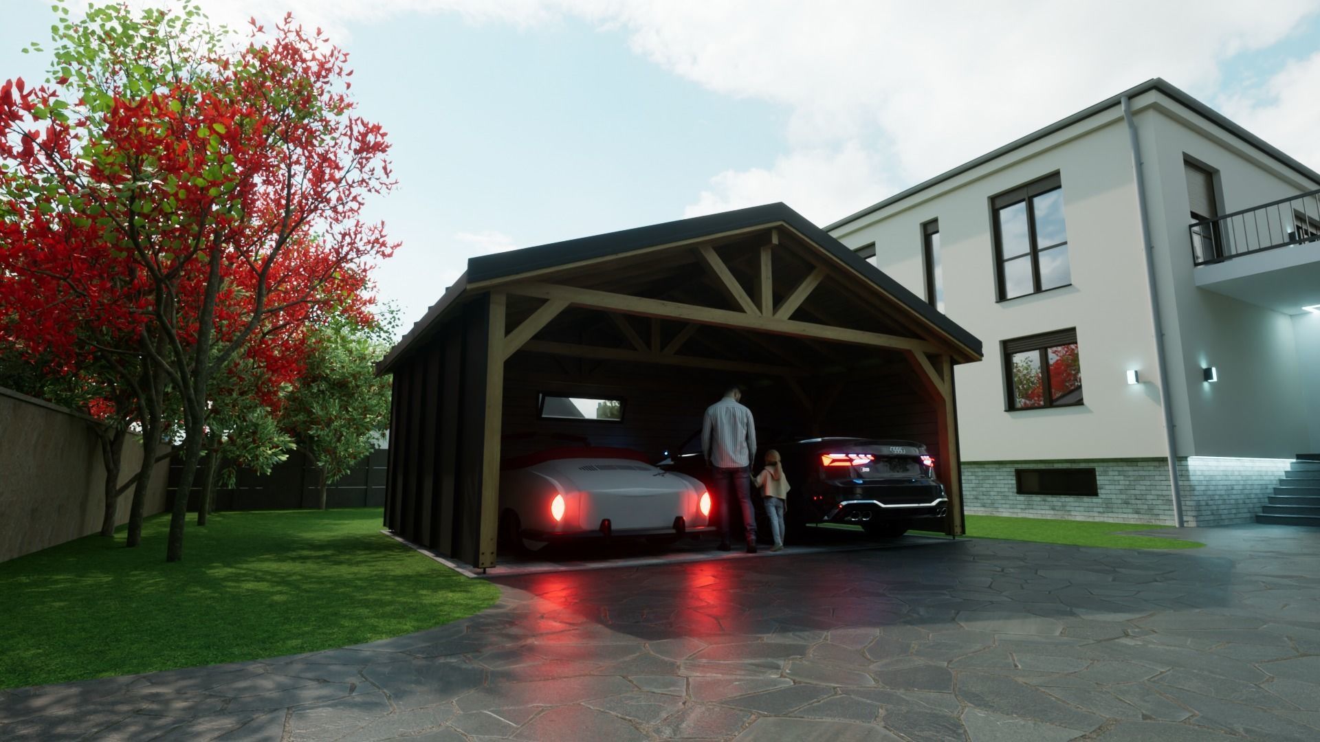 sheet metal wooden carpotr with walls 5x6 m for render and game 3D model_1