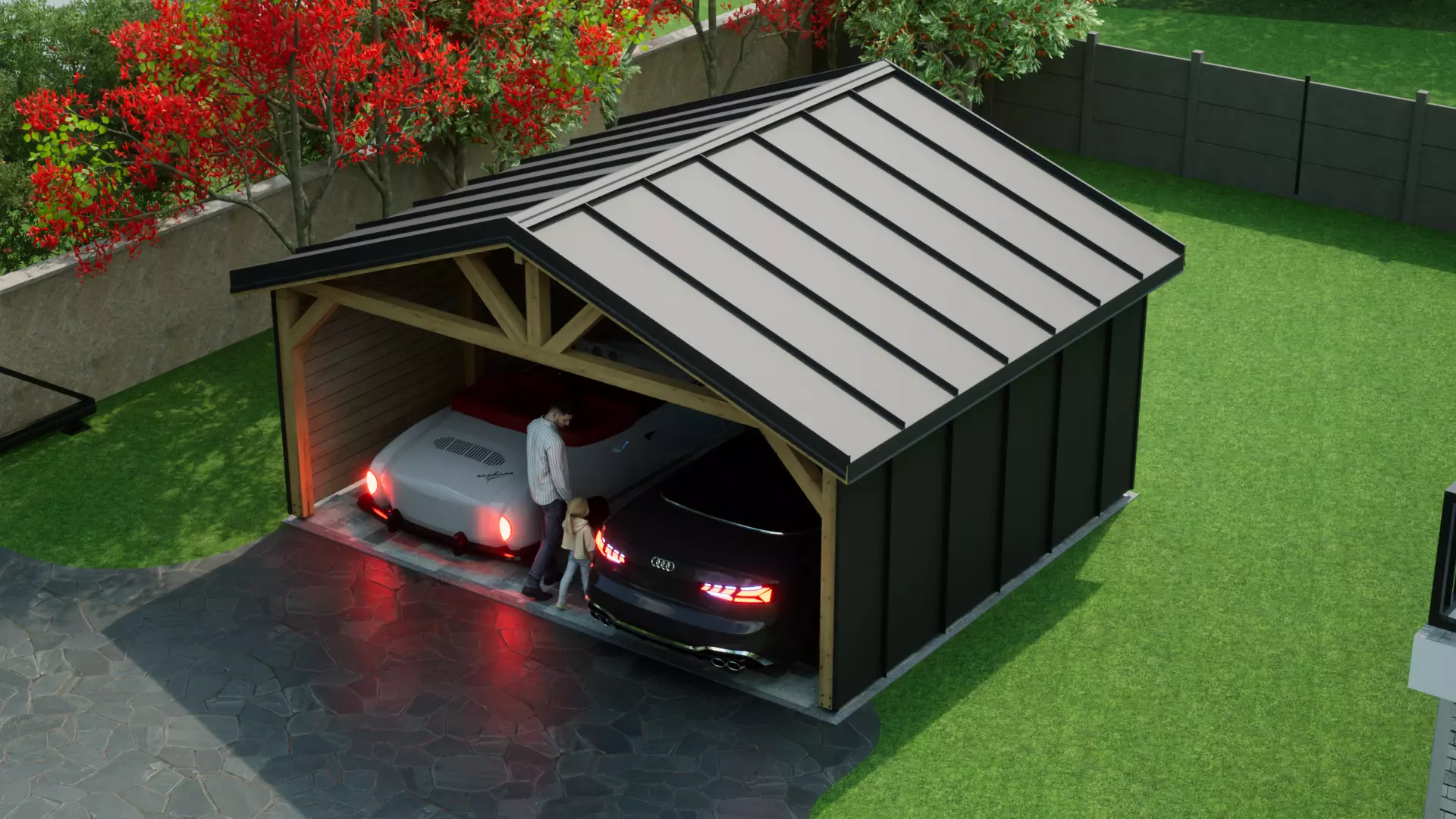 sheet metal wooden carpotr with walls 5x6 m for render and game 3D model_0