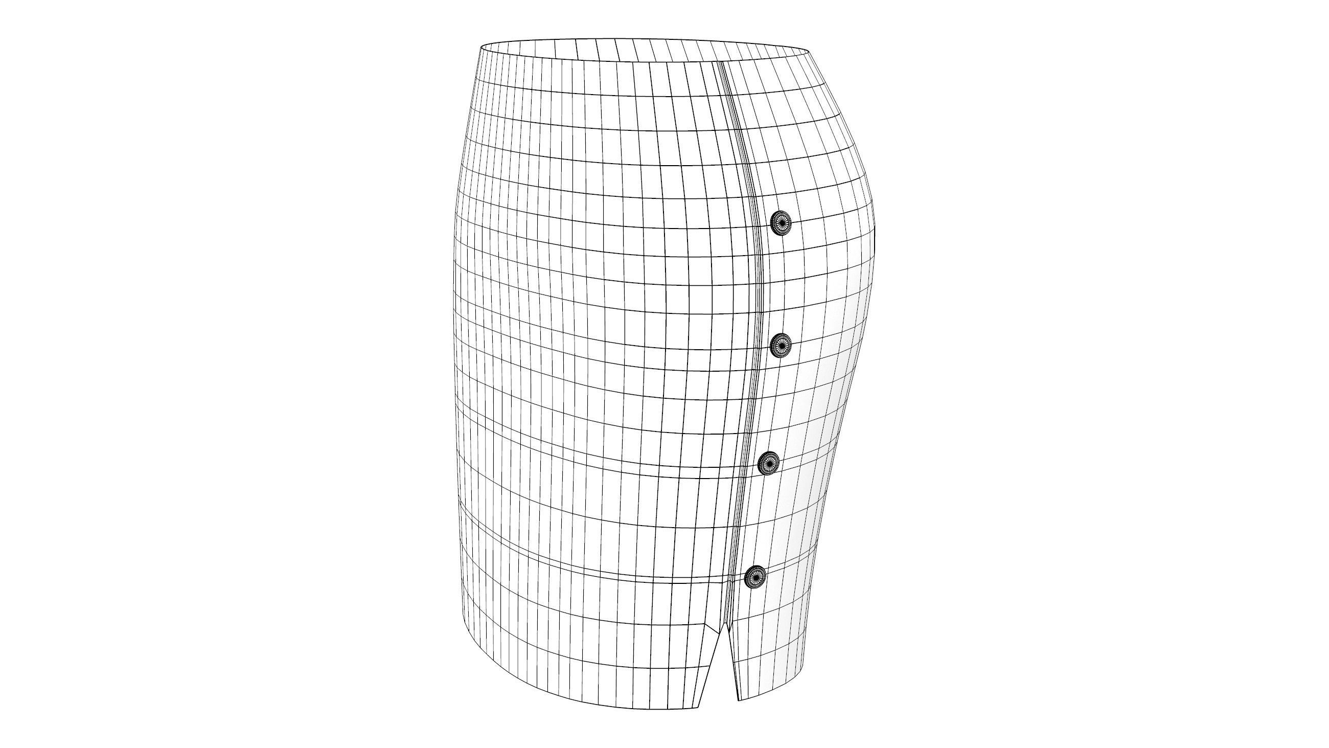 Side Button Up Uniform Skirt Low-poly 3D model_7
