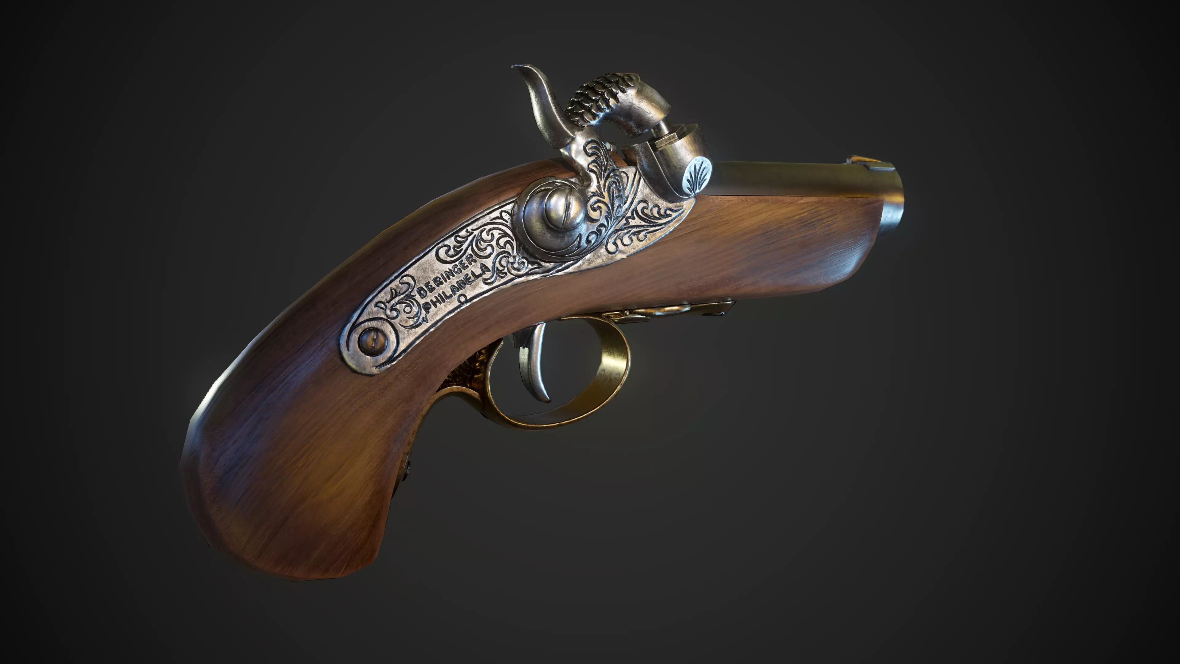 Antique pistol Derringer Philadelphia Low-poly 3D model