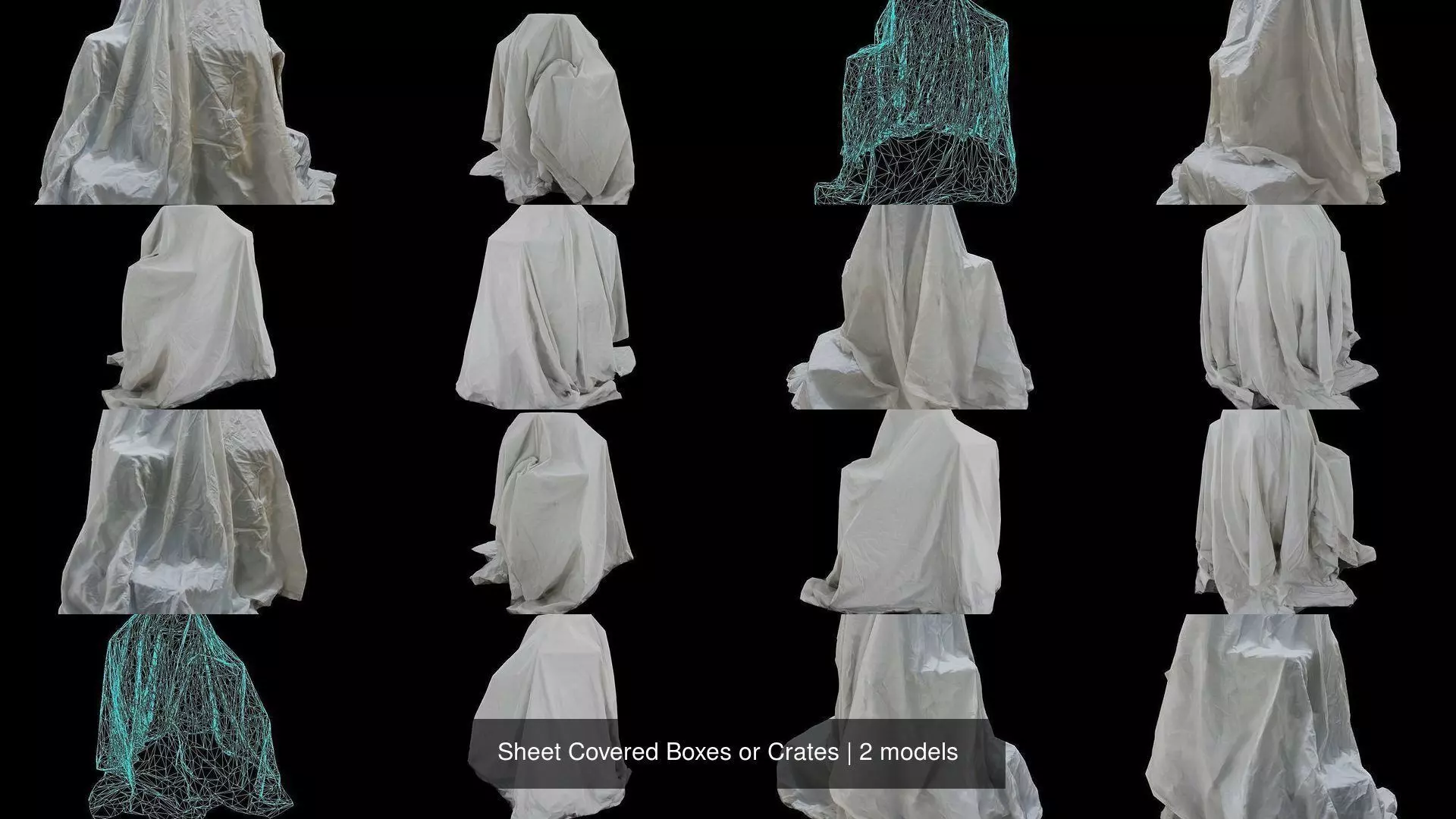 Sheet Covered Boxes or Crates Low Poly Game Ready Scanned 3D Model Collection_0